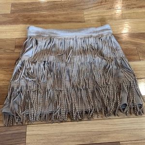 Studded fringe mini skirt